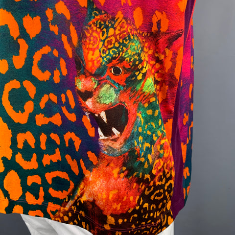 VERSACE Size XXXL Orange Pink Animal Print Cotton Short Sleeve T-shirt