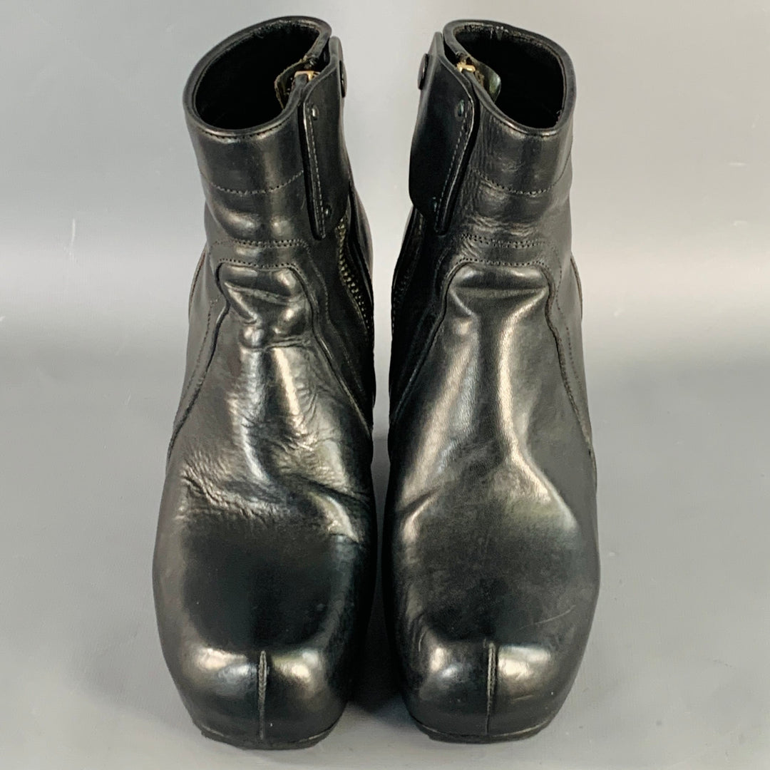 RICK OWENS Size 7.5 Black Leather Hidden Heel Side Zipper Wedge Pumps