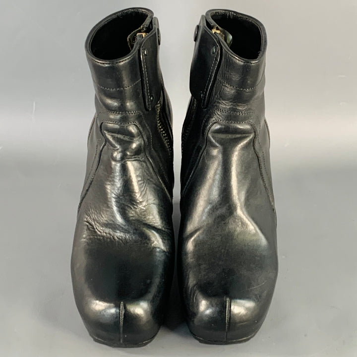 RICK OWENS Size 7.5 Black Leather Hidden Heel Side Zipper Wedge Pumps