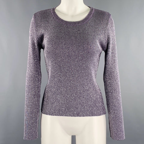 PULL VINTAGE Taille S Violet Argenté Nervuré Manches Longues