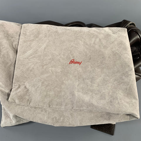 BRIONI Brown Pebble Grain Leather Duffle Bags