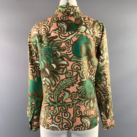 LA DOUBLEJ Size S Pink Green Leafs Button Up Blouse