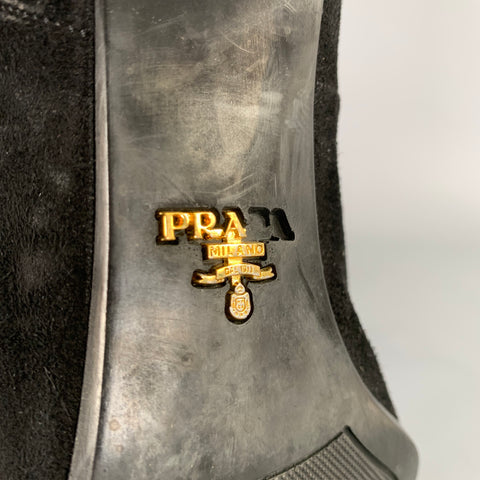 PRADA Size 7.5 Black Suede Textured Side Zipper Boots