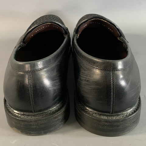 SALVATORE FERRAGAMO Size 12 Black Silver Woven Leather Penny Loafers
