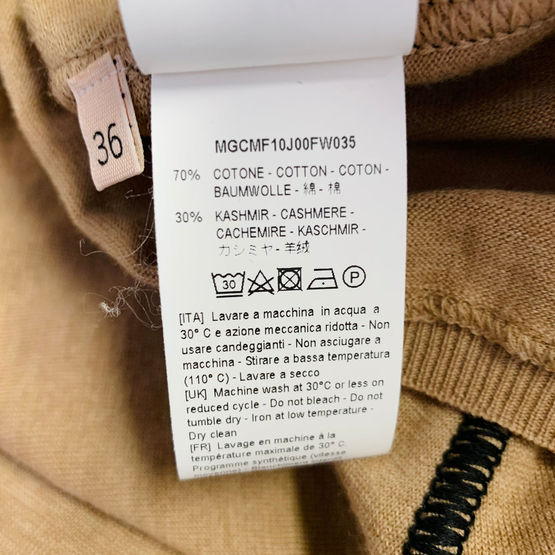 PLAN C Size XS Tan Black Cotton Cashmere Crew Neck Casual Top