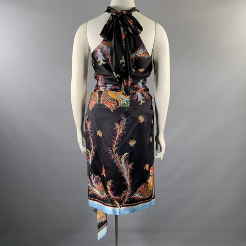 ROBERTO CAVALLI Size L Black Multi-Color Skirt Suit