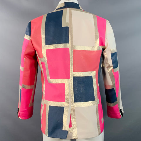 MR TURK Size 38 Pink Navy Color Block Polyester Blend Sport Coat