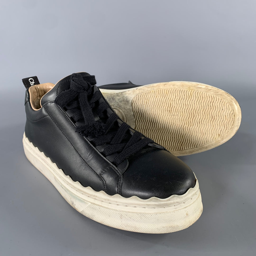 CHLOE Size 8 Black Leather Lace Sneakers