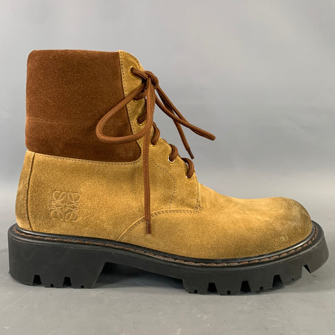 LOEWE Size 9 Brown Camel Suede Lace Up Boots