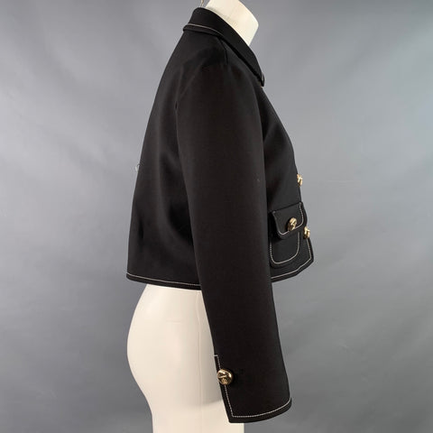 SANDRO Size 4 Black Gold Polyester Blend Peter Pan Collar Cropped Jacket Blazer