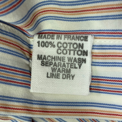 CHARVET Size M/L White Multi Color Stripe Cotton Long Sleeve Shirt