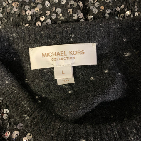MICHAEL KORS COLLECTION  Size L Black Silver Wool Cashmere Sweater