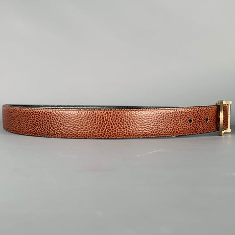 SALVATORE FERRAGAMO Size 34 Brown Black Pebble Grain Leather Belt
