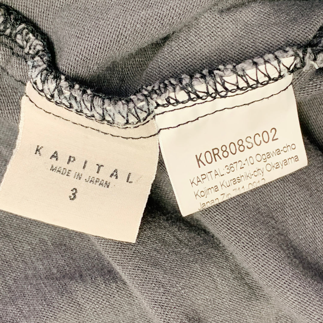 KAPITAL Size L Grey Cream Bandana Print Cotton One Pocket Oversized T-shirt