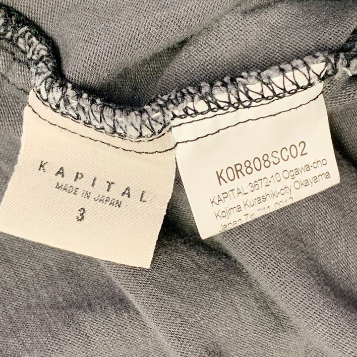 KAPITAL Size L Grey Cream Bandana Print Cotton One Pocket Oversized T-shirt