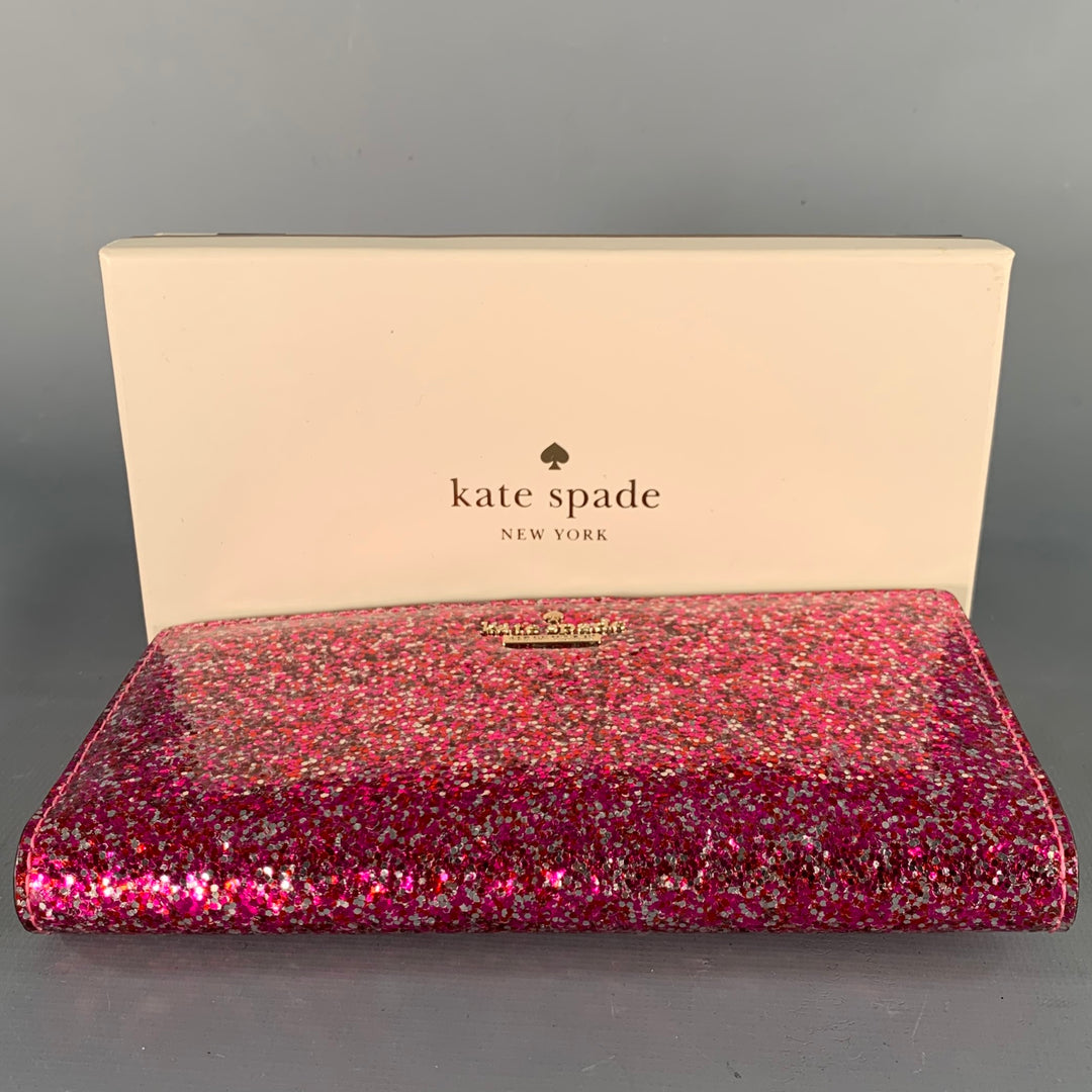 KATE SPADE Pink Silver Glitter Acetate Checkbook Wallet