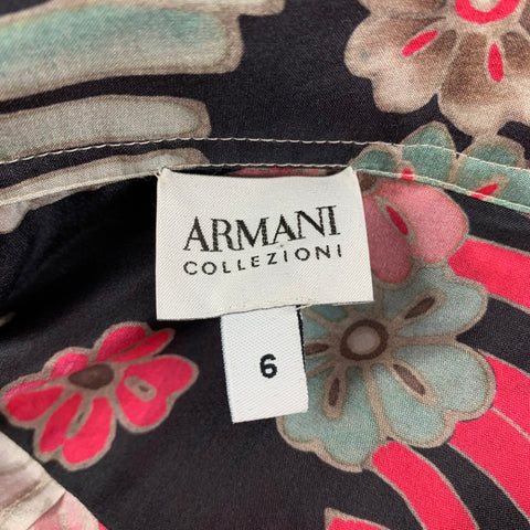 ARMANI COLLEZIONI Size 6 Multi-Color Silk Floral Long Sleeve Casual Top