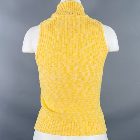 COURREGES Vintage Size S Yellow Cotton Blend Rib Knit Turtleneck Sleeveless Casual Top