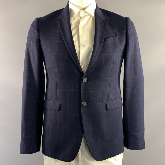 PAUL SMITH Chest Size 40 Navy Window Pane Wool Notch Lapel Sport Coat