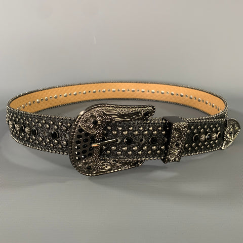 NO BRAND Size M Black Silver Rhinestones Leather Belt