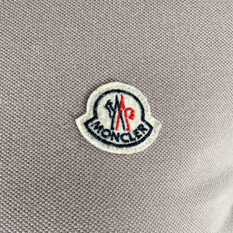 MONCLER Size L Grey White Cotton Logo Polo Casual Top