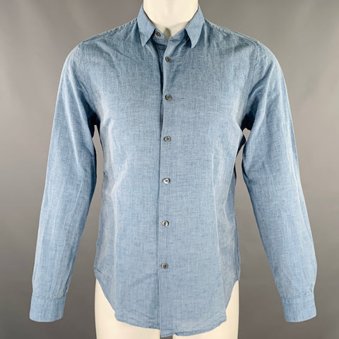 THEORY Size M Blue Linen Cotton Spread Collar Long Sleeve Shirt