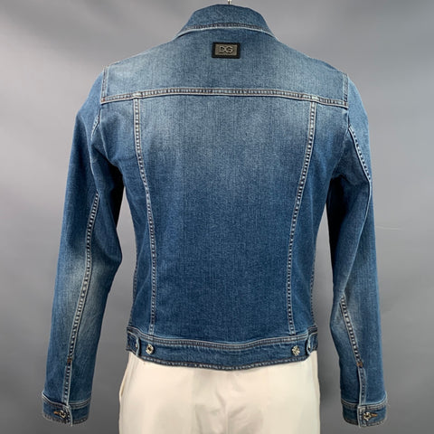 DOLCE & GABBANA Size L Blue Cotton Blend Denim Trucker Jacket