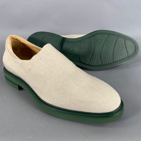 DONALD J PLINER Size 10.5 Cream Green Woven Canvas Slip On Sneakers