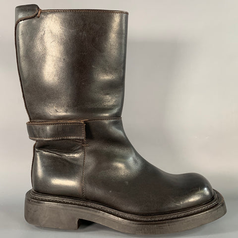 PRADA Size 7 Brown Leather Hook Loop Engineer Boots