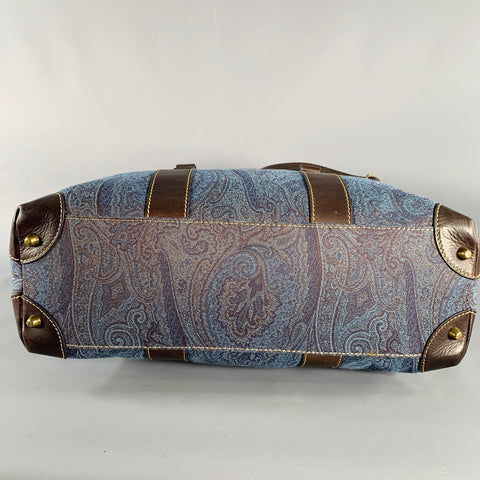 ETRO Blue Brown Paisley Canvas Shoulder Bag