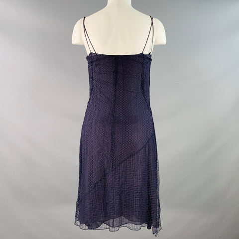 ALBERTA FERRETTI Size 8 Navy Silk Spaghetti Straps Dress