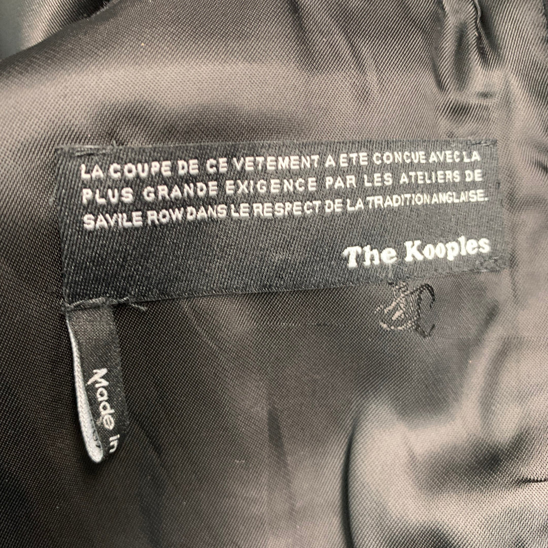THE KOOPLES Size 44 Black Wool Blend Leather Trim Peak Lapel Coat