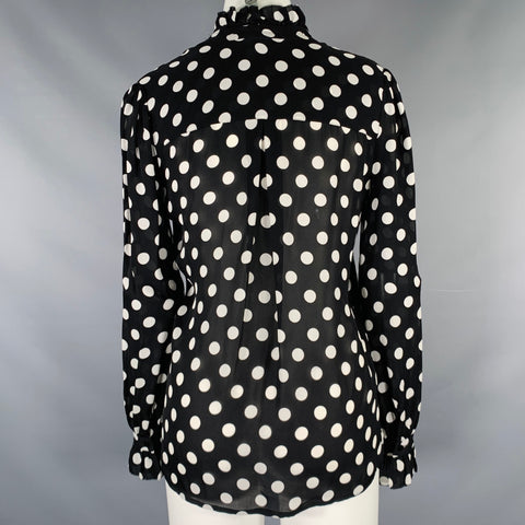 L'AGENCE Size S Black White Silk Polka Dot Open Collar Blouse