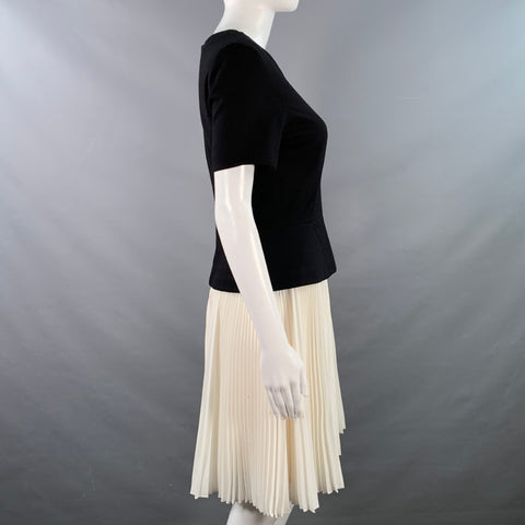 JASON WU Size 6 Black White Color Block Short Sleeve Peplum Pleated Cocktail Dress