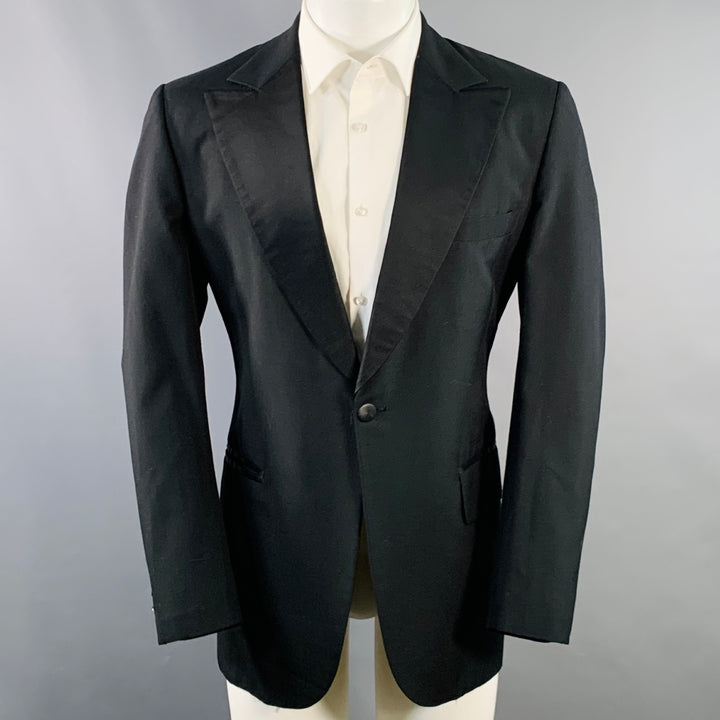 SAKS FIFTH AVENUE Size 40 Long Black Wool Peak Lapel Tuxedo
