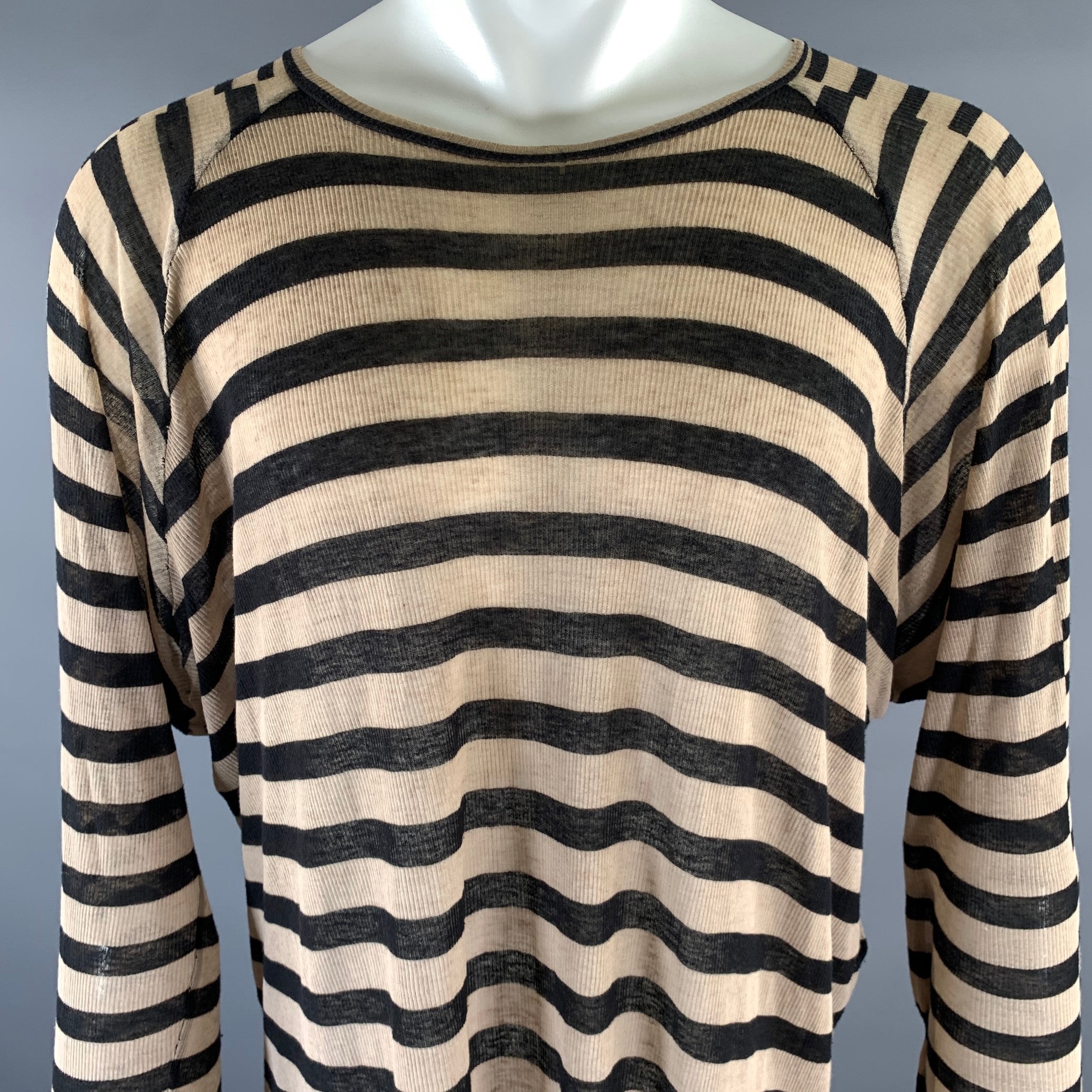 HAIDER ACKERMANN Size M Black Tan Stripe Cotton Cashmere Raglan Pullover
