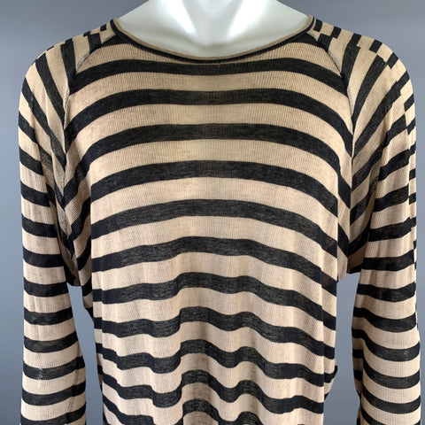 HAIDER ACKERMANN Size M Black Tan Stripe Cotton Cashmere Raglan Pullover