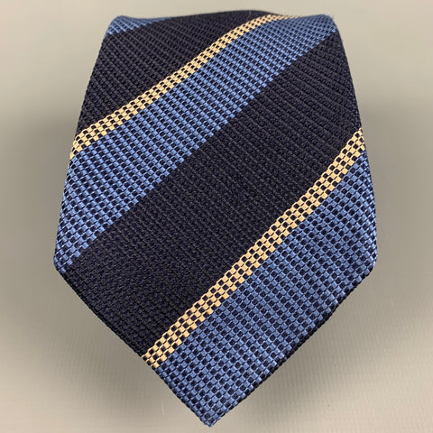 BIGI for BARNEY'S NEW YORK Navy Yellow Diagonal Stripe Silk Tie