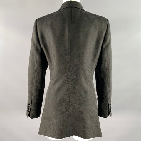 DOLCE & GABBANA Size 12 Black Polyester Blend Floral Jaquard Blazer