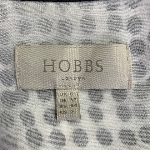HOBBS LONDON Size 2 White Black Viscose Polka Dot A-Line Dress