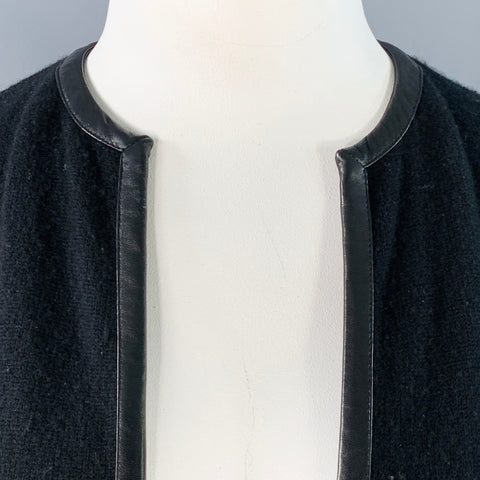 RALPH LAUREN Size L Black Cashmere Lambskin Trim Open Front Cardigan