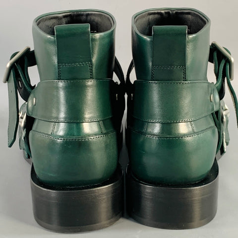 BURBERRY Size 9.5 Forest Green Leather Pull On Belted Boots