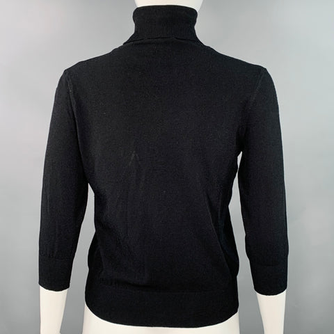CHANEL Vintage Spring 2003 Size 8 Black Rayon Blend Jersey Logo Turtleneck Casual Top