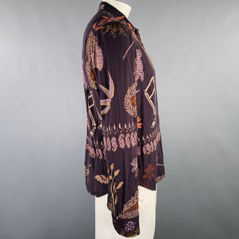 PAUL SMITH Size XL Black Taupe Print Cotton Spread Collar Long Sleeve Shirt