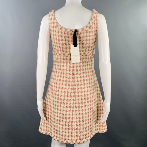 GIAMBATTISTA VALLI Size 4 Cream Pink Cotton Blend Houndstooth A-Line Dress