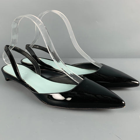 AERA Zapatos planos con correa al tobillo de charol sintético negro talla 10.5