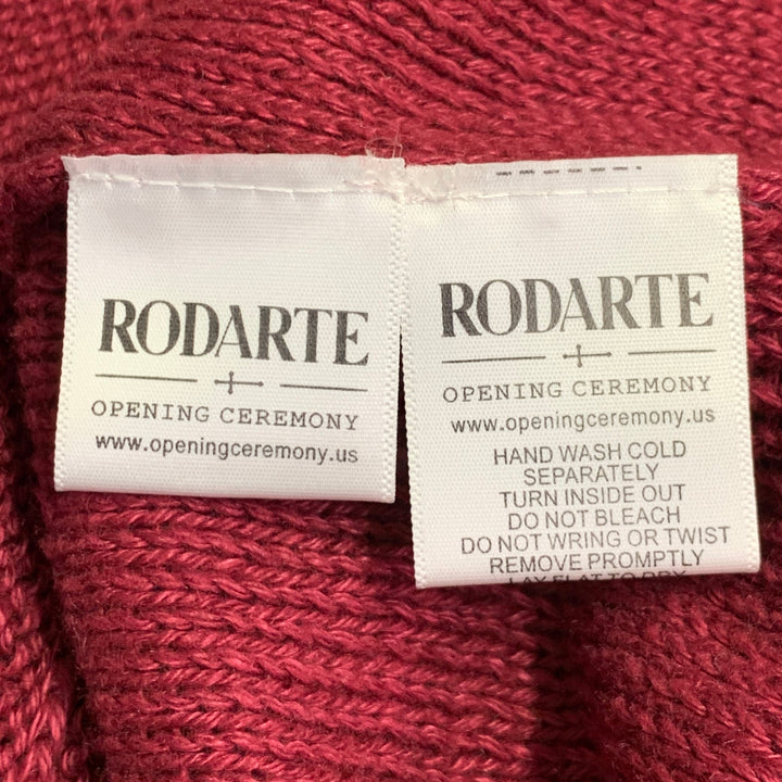 RODARTE for OPENING CEREMONY Size L Beige Red Knit Linen V-Neck Sweater