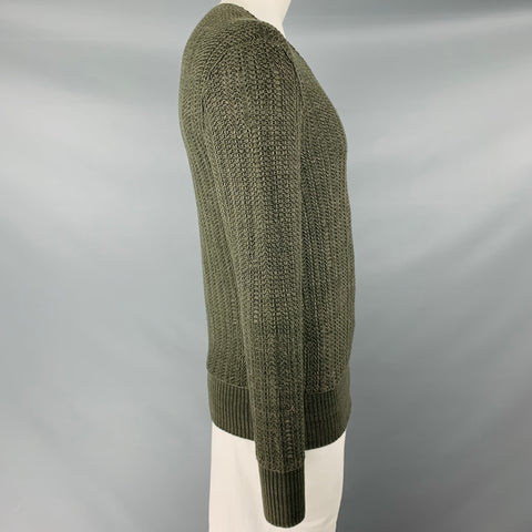 JOHN VARVATOS Size L Green Knit Cotton Silk V-Neck Sweater