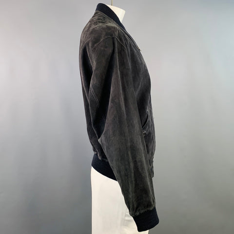 BALLY Size 42 Black Suede Leather Reversible Bomber Jacket