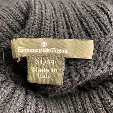 ERMENEGILDO ZEGNA Size XL Black Knit Wool Turtleneck Sweater